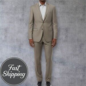 CALVIN KLEIN Mens 2-Piece Suit – 40R Blazer Jacket/34WX31 Pants Lightweight Wool